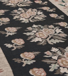 Antique Hand-woven Wool Floral Bessarabian Rug from Romania