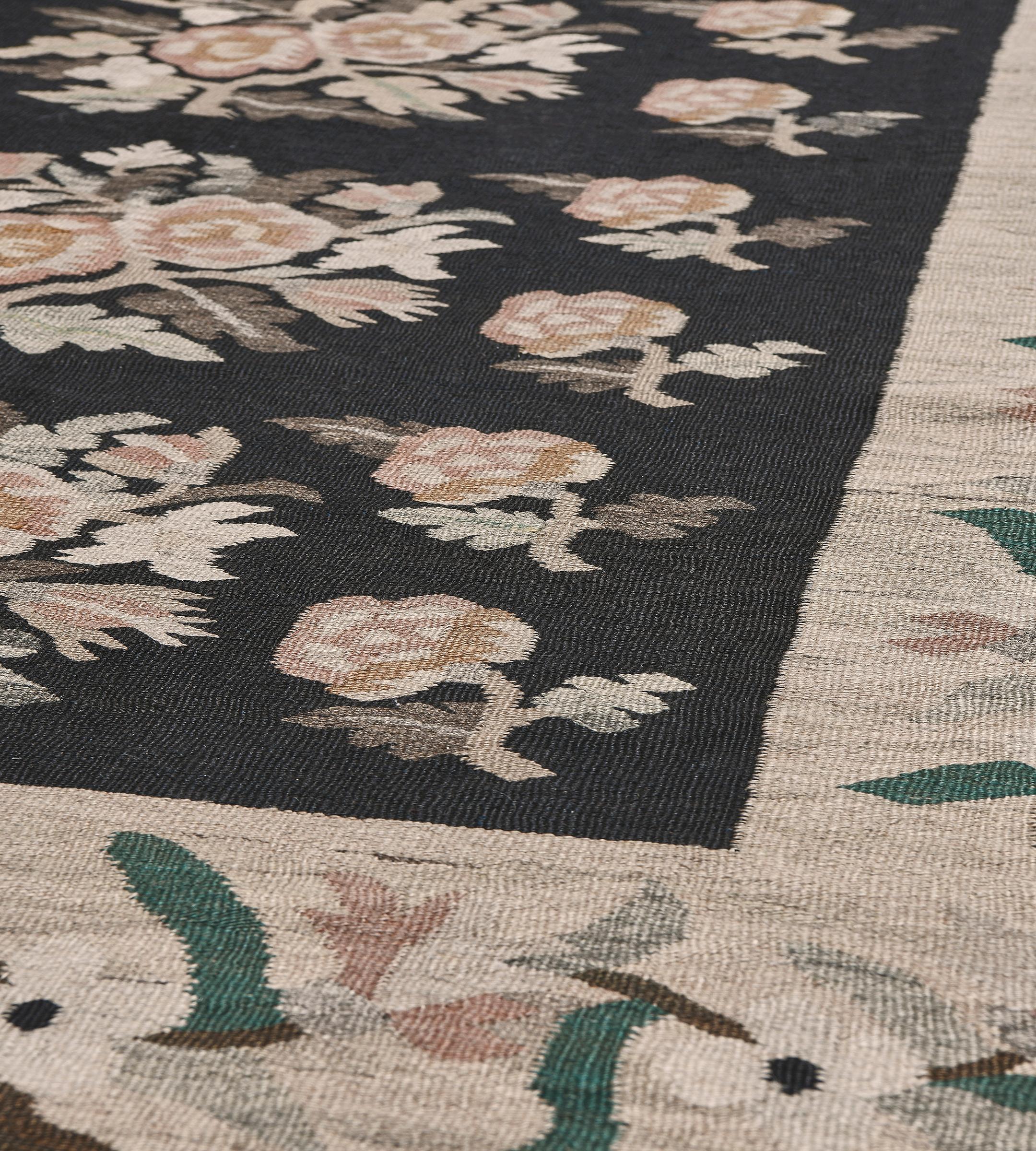19th Century Antique Hand-woven Wool Floral Bessarabian Rug from Romania For Sale