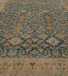 Antique Hand-Woven Wool Floral Oushak Rug
