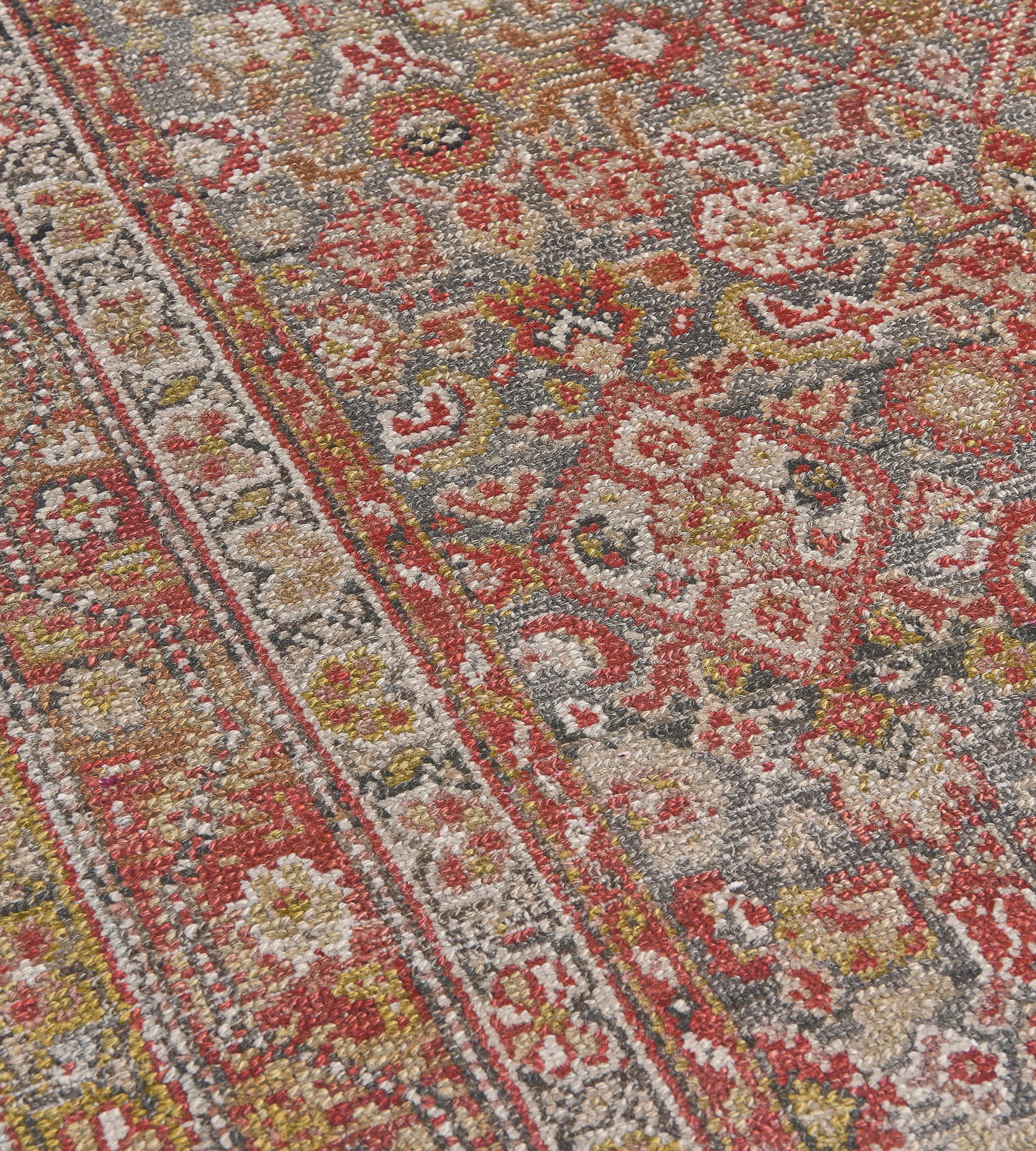 Antique Hand-woven Wool Herati-Pattern Persian Malayer Rug In Good Condition For Sale In West Hollywood, CA