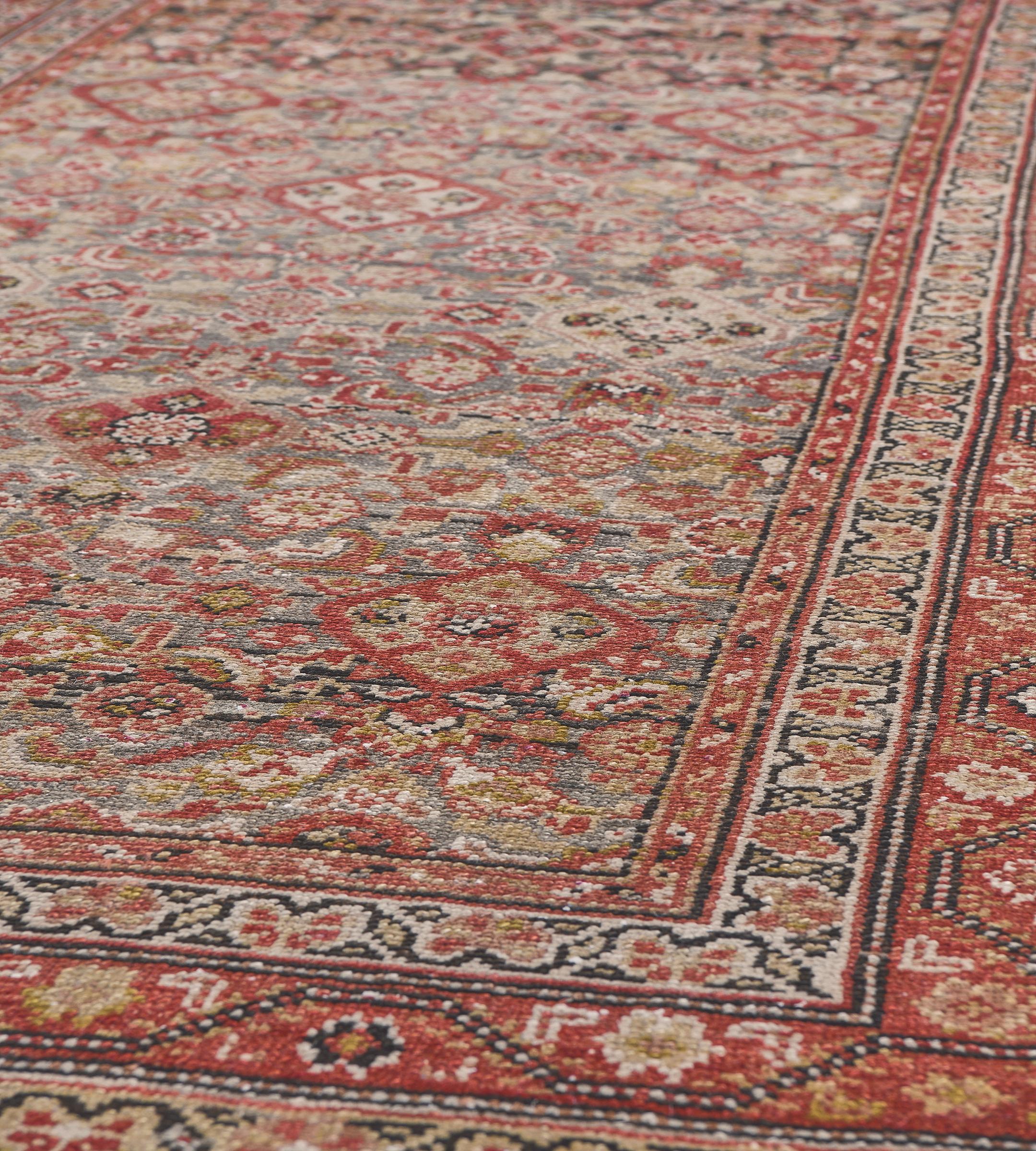 Antique Hand-woven Wool Herati-Pattern Persian Malayer Rug For Sale 1