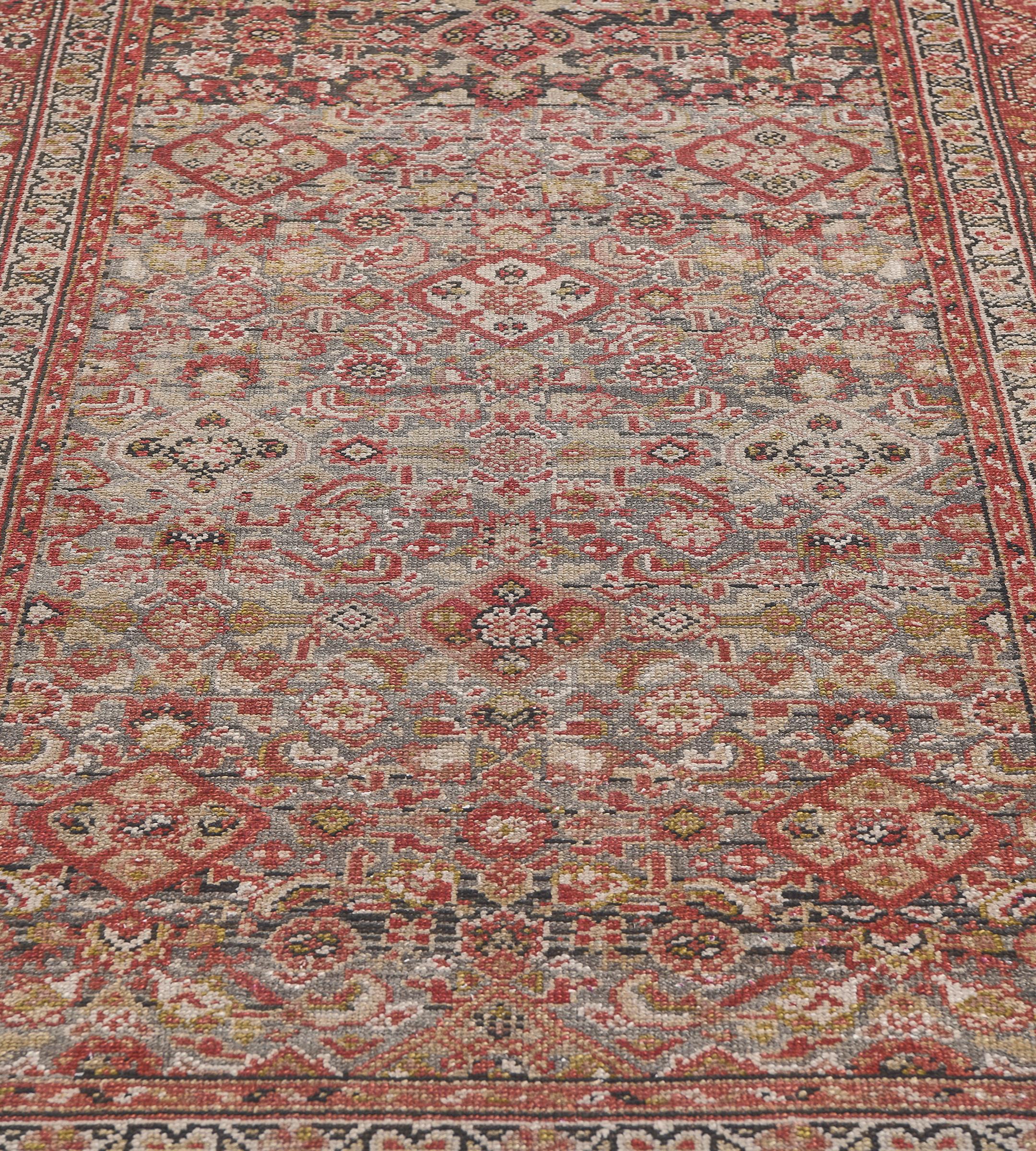 Antique Hand-woven Wool Herati-Pattern Persian Malayer Rug For Sale 2
