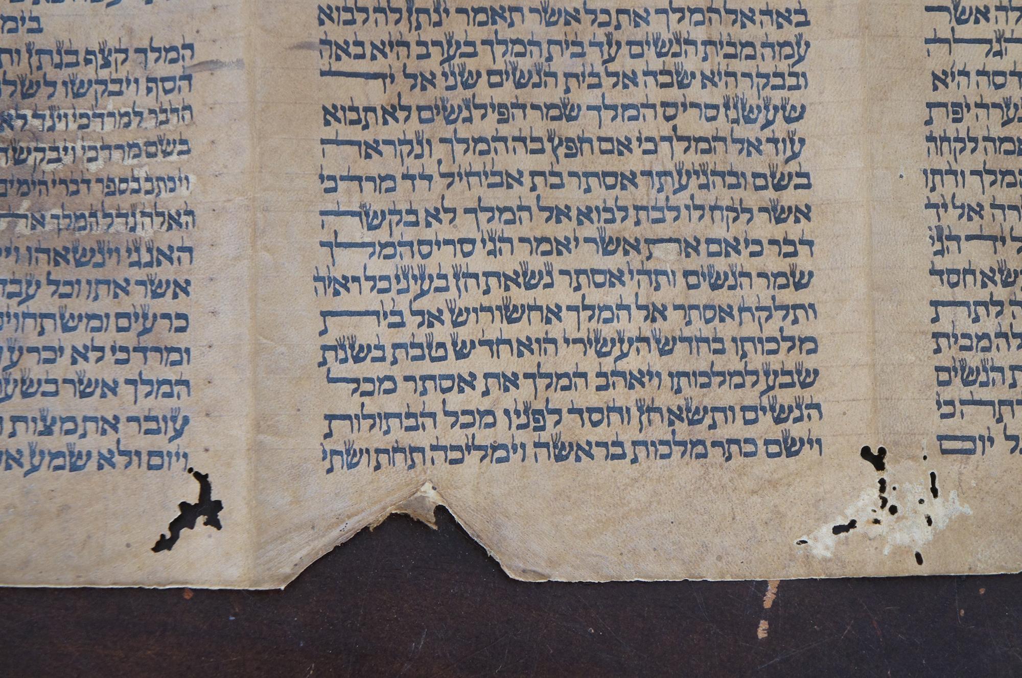 XIXe siècle Livre judaïque ancien écrit à la main en parchemin par hébraïque Megillah, Esther Scroll Purim