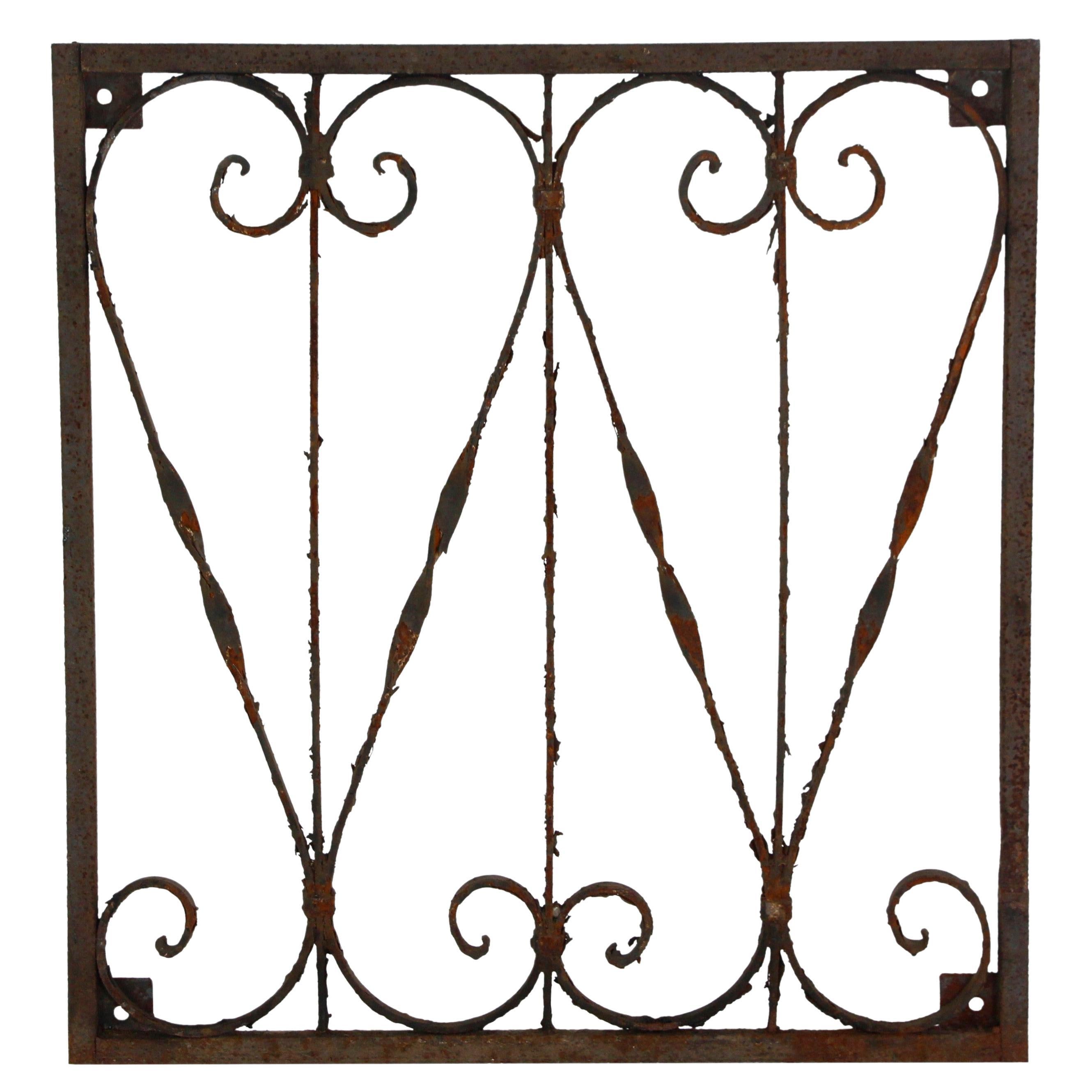 Antique Hand Wrought Iron Gate Fencing Panel w Swirls Pinning Construction For Sale