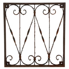 Used Hand Wrought Iron Gate Fencing Panel w Swirls Pinning Construction