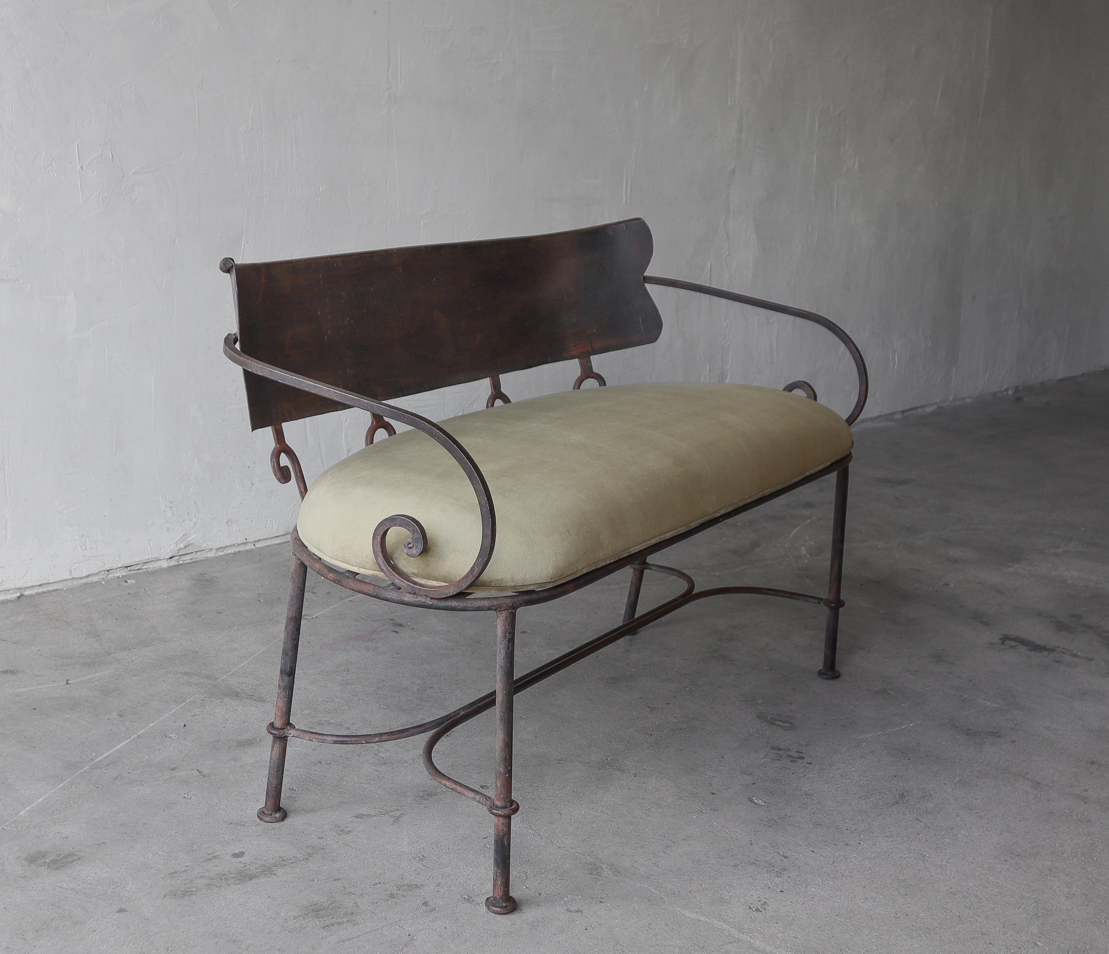 Antique Hand Wrought Iron Indoor Outdoor Bench 2