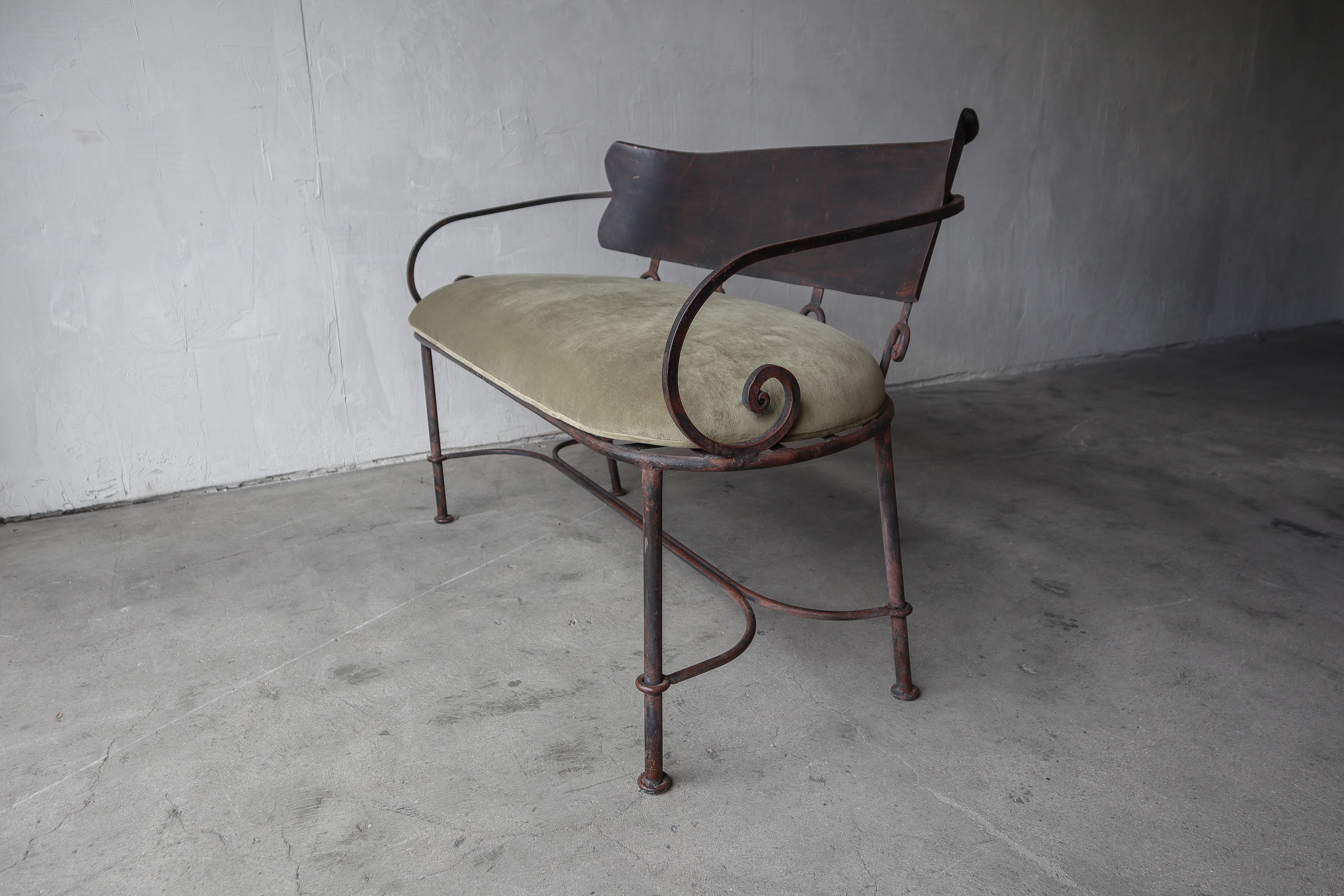 Antique Hand Wrought Iron Indoor Outdoor Bench 4