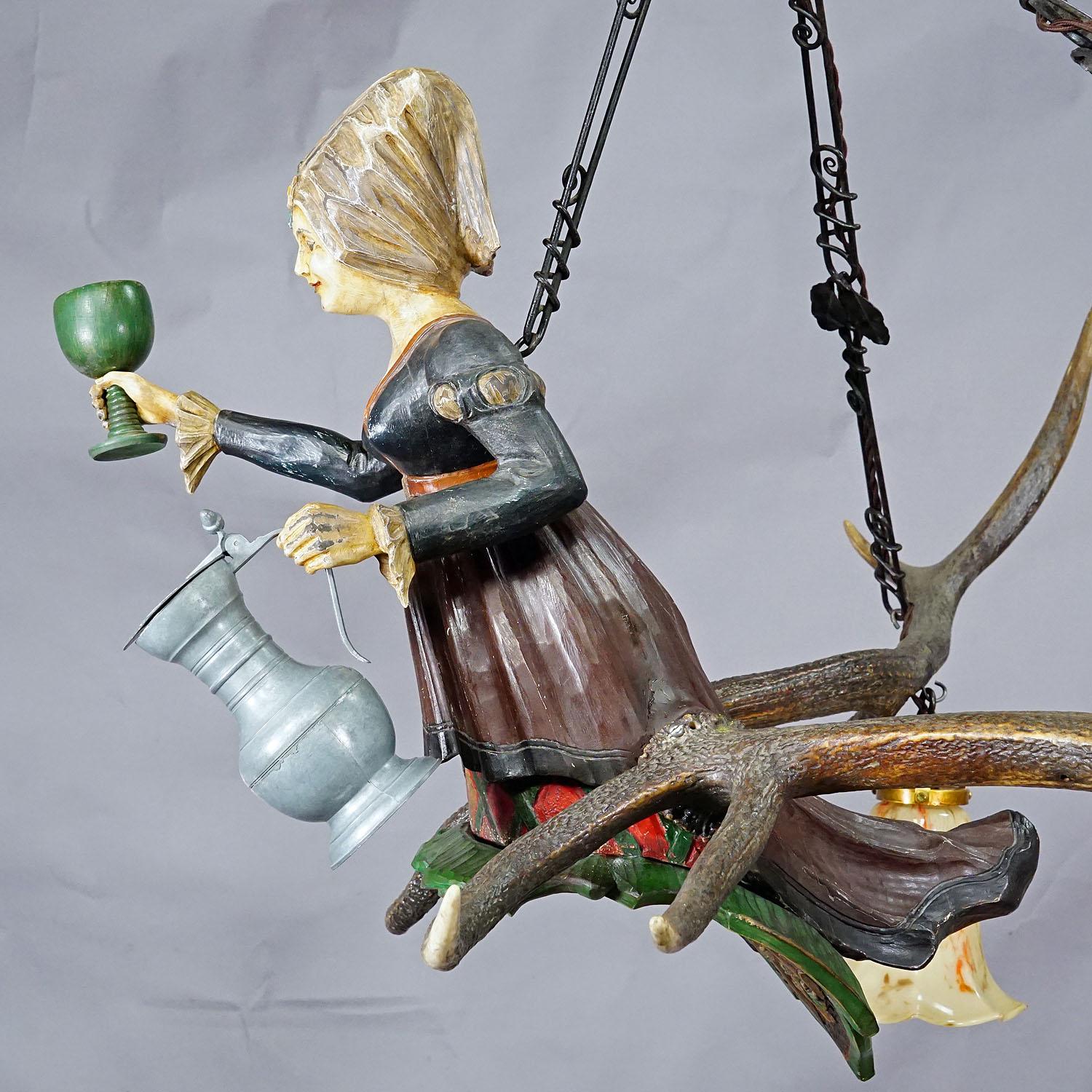 Antique Handcarved Lusterweibchen of a Wine Waitress ca. 1920 For Sale 2