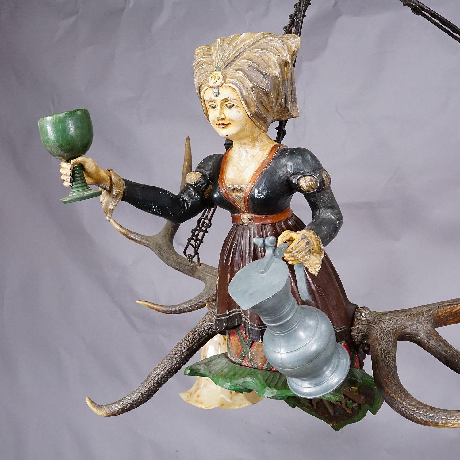 Victorian Antique Handcarved Lusterweibchen of a Wine Waitress ca. 1920 For Sale