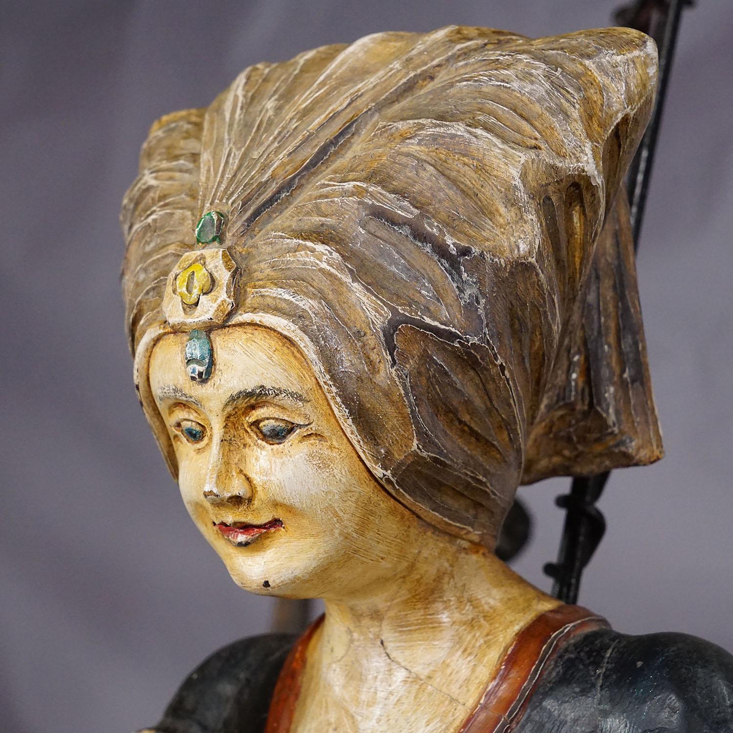 Forged Antique Handcarved Lusterweibchen of a Wine Waitress ca. 1920 For Sale
