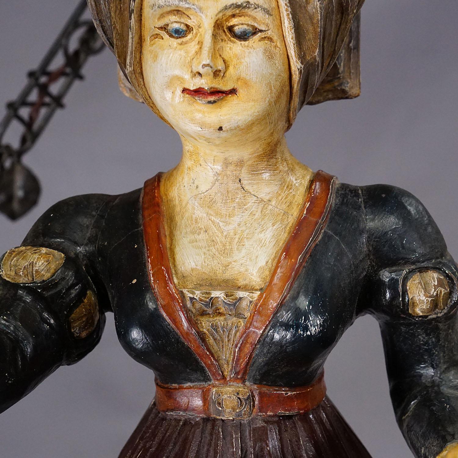 20th Century Antique Handcarved Lusterweibchen of a Wine Waitress ca. 1920 For Sale