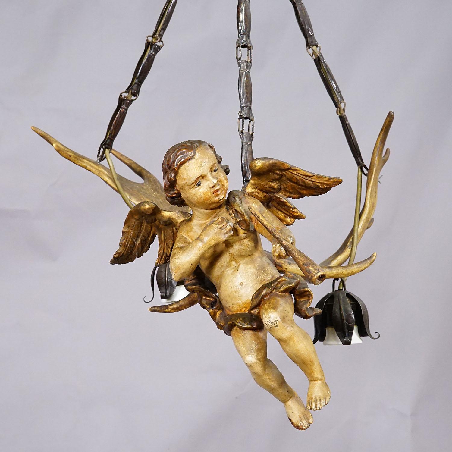 Hand-Carved Antique Handcarved Lusterweibchen of an Angel ca. 1900 For Sale