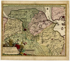 Carte ancienne colorée à la main de la province néerlandaise de Groningen, Incl. Emden, vers 1680