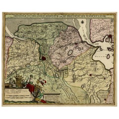 Antica mappa colorata a mano della provincia olandese di Groninga, inclusa Emden, 1680 ca.