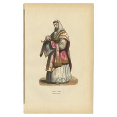 Antiker handkolorierter Druck eines Capuchin aus Rom, Italien, 1845