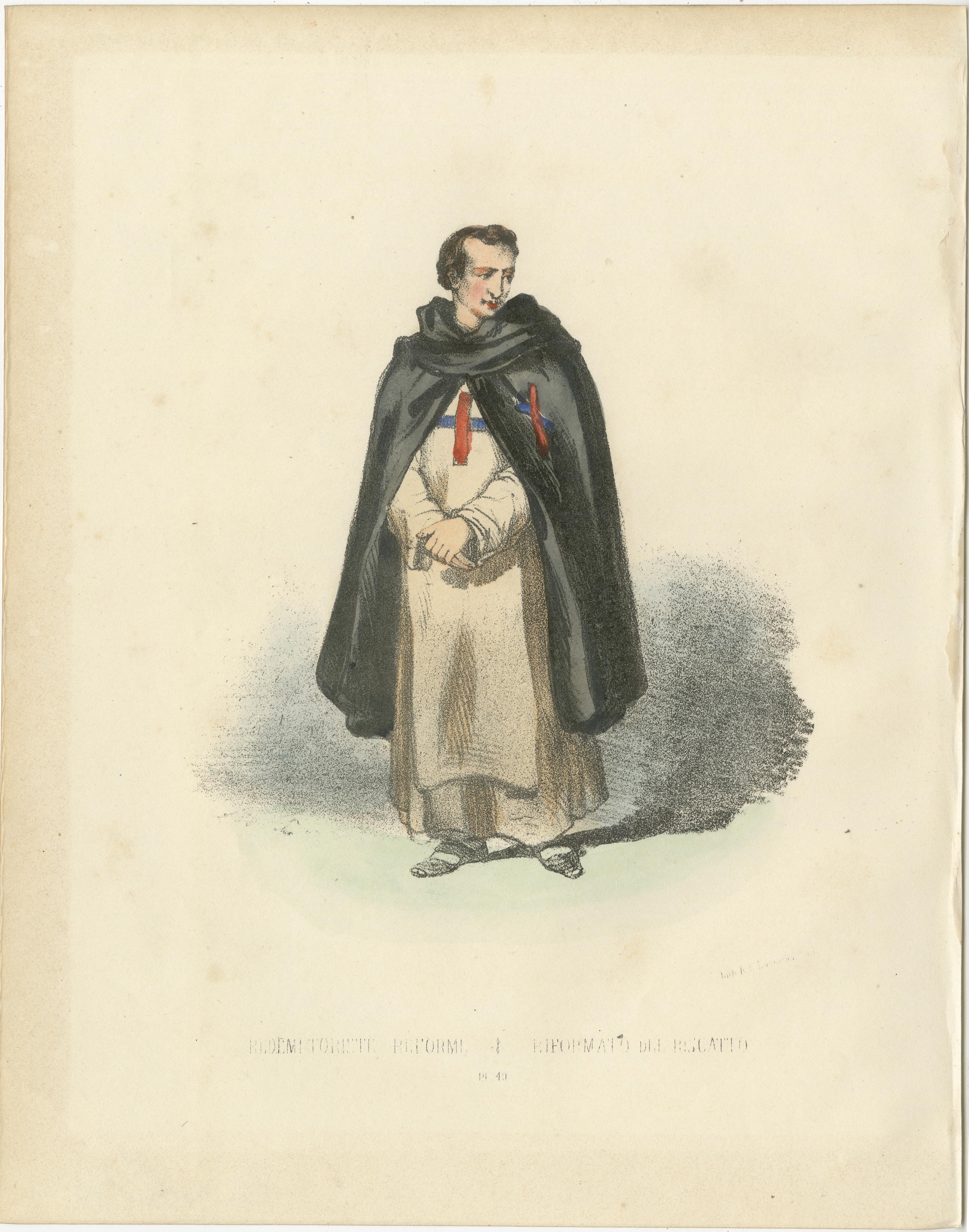 Antiker handkolorierter Druck eines reformierten Erlösers in zeremoniellen Gewändern, 1862 

Diese originale handkolorierte Lithografie zeigt einen reformierten Erlöser, der einem religiösen Orden angehörte, der im Mittelalter und in der frühen