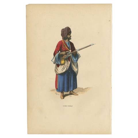 Antique Handcolored Print of an Afghan from Herat in Afghanistan, 1843