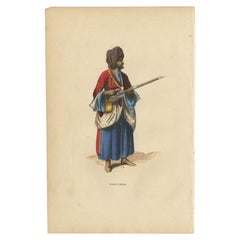 Antique Handcolored Print of an Afghan from Herat in Afghanistan, 1843