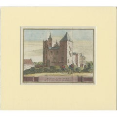Antique Handcolored Print of Heusden, Castle in the Netherlands, circa 1730
