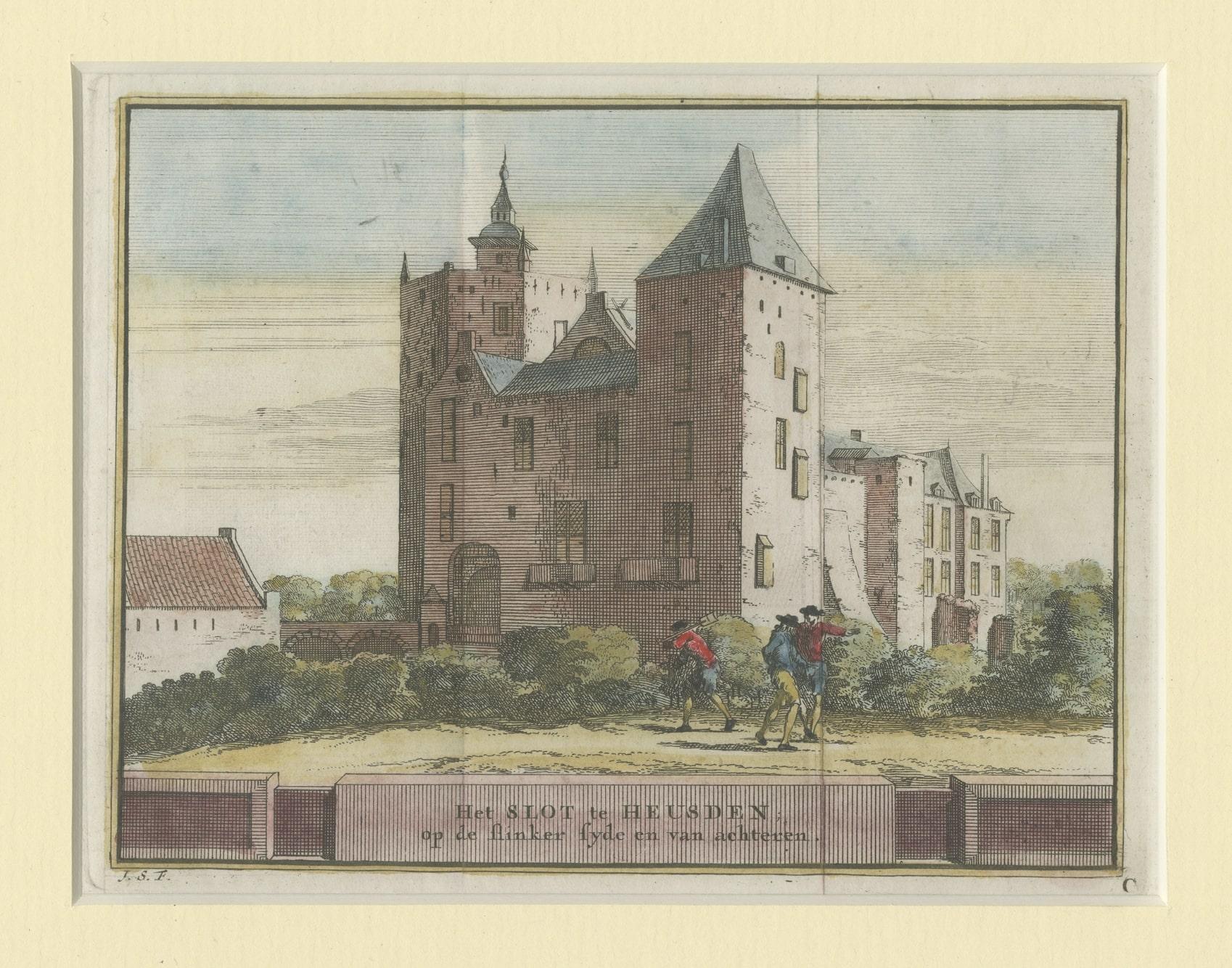 Paper Antique Handcolored Print of Heusden, Castle in the Netherlands, circa 1730 For Sale