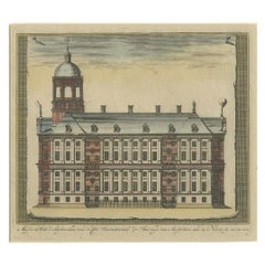 Antique Handcolored Print of the City Hall of Amsterdam, The Netherlands, c.1780