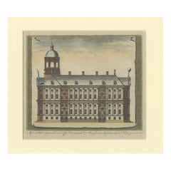 Stampa antica colorata a mano del Municipio di Amsterdam, Paesi Bassi, 1780 ca.