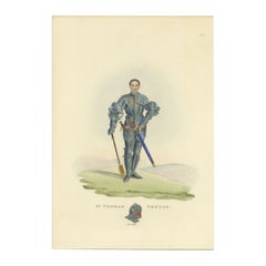 Antiker handkolorierter Druck von Thomas Peyton in voller Rüstungsgehäuse, 1842