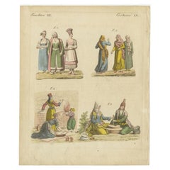 Antique Handcolored Print of Turkish Women and their Costumes, 1810