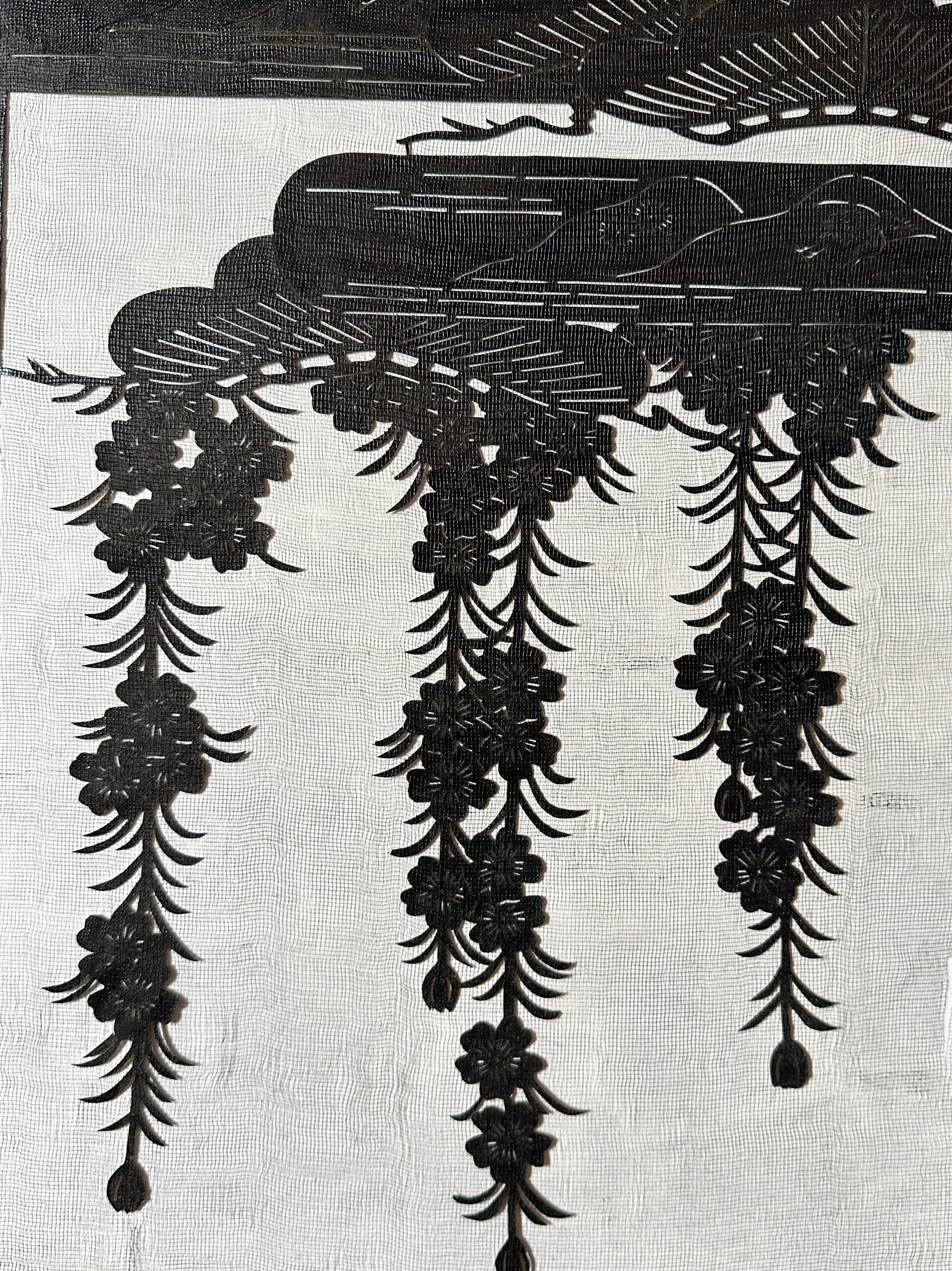 Pochoir ancien japonais Katagami du 20e siècle, fait à la main (pochoir pour la teinture des kimonos) en vente 3