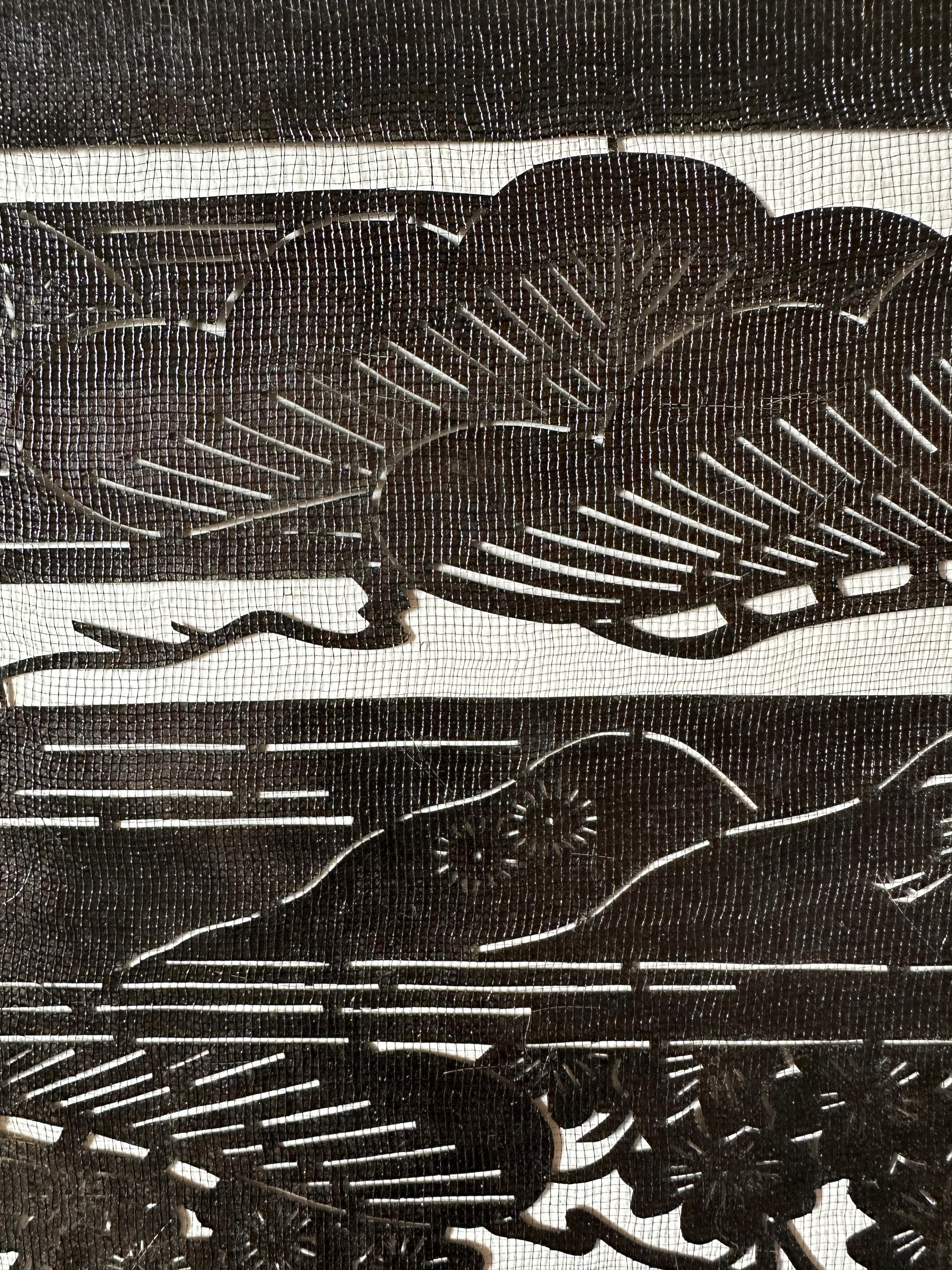 Pochoir ancien japonais Katagami du 20e siècle, fait à la main (pochoir pour la teinture des kimonos) en vente 4