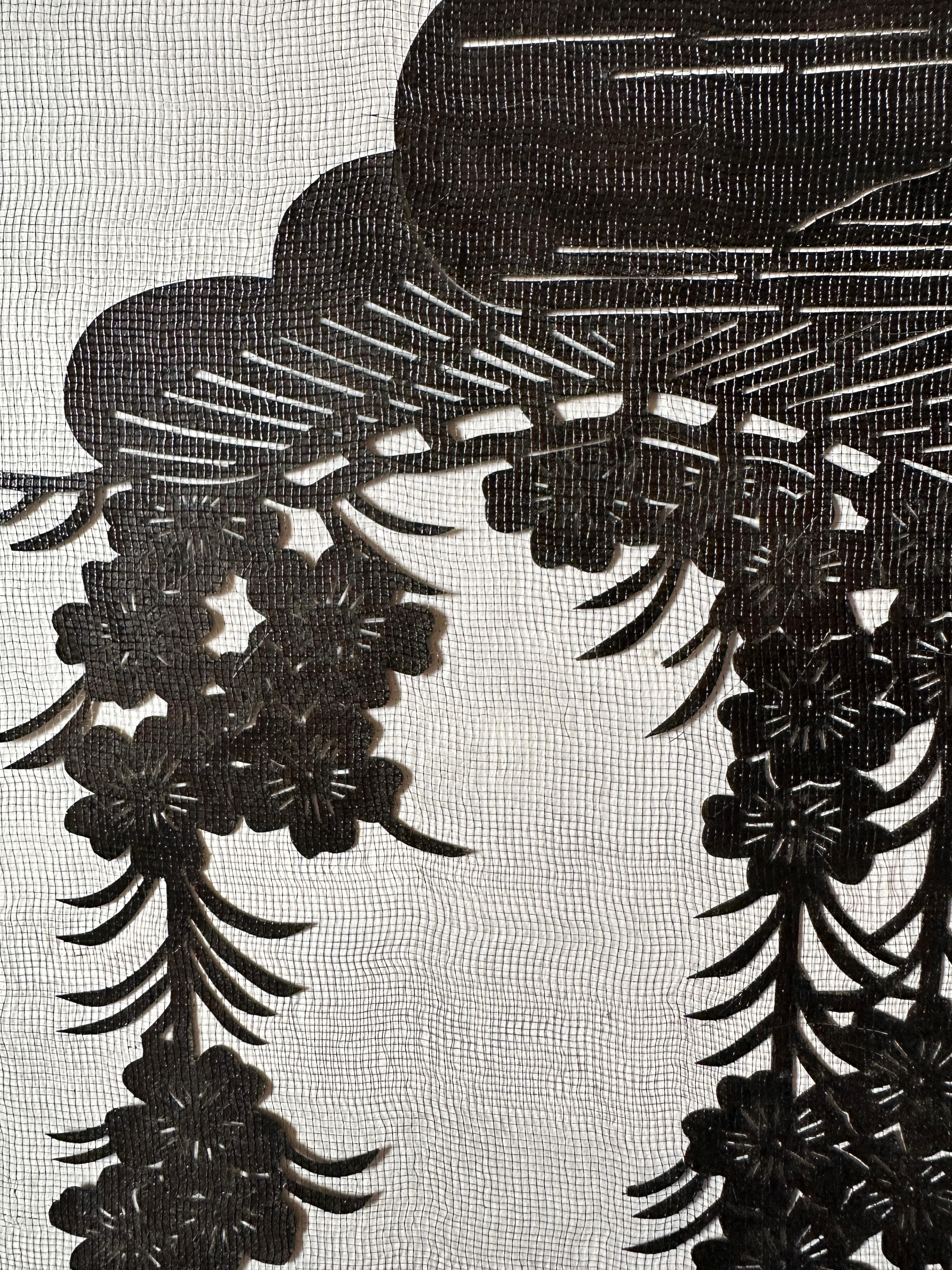 Pochoir ancien japonais Katagami du 20e siècle, fait à la main (pochoir pour la teinture des kimonos) en vente 5