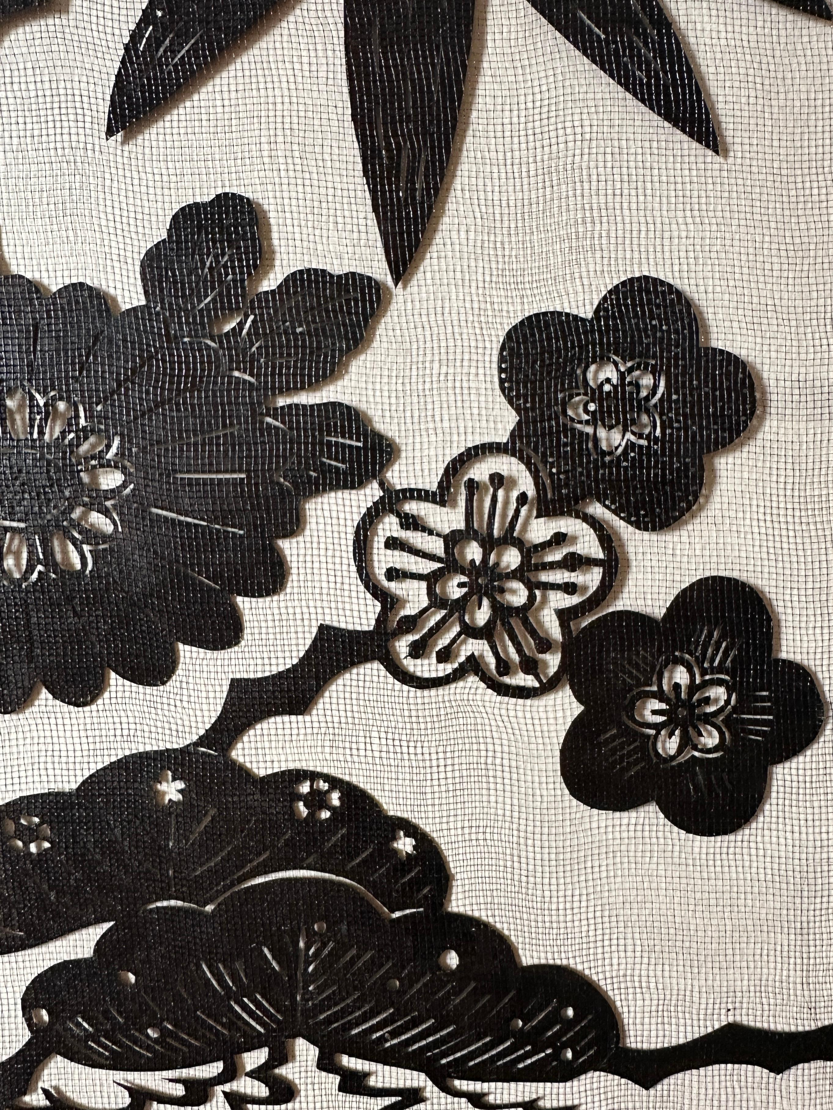 Pochoir ancien japonais Katagami du 20e siècle, fait à la main (pochoir pour la teinture des kimonos) Excellent état - En vente à Fukuoka, JP