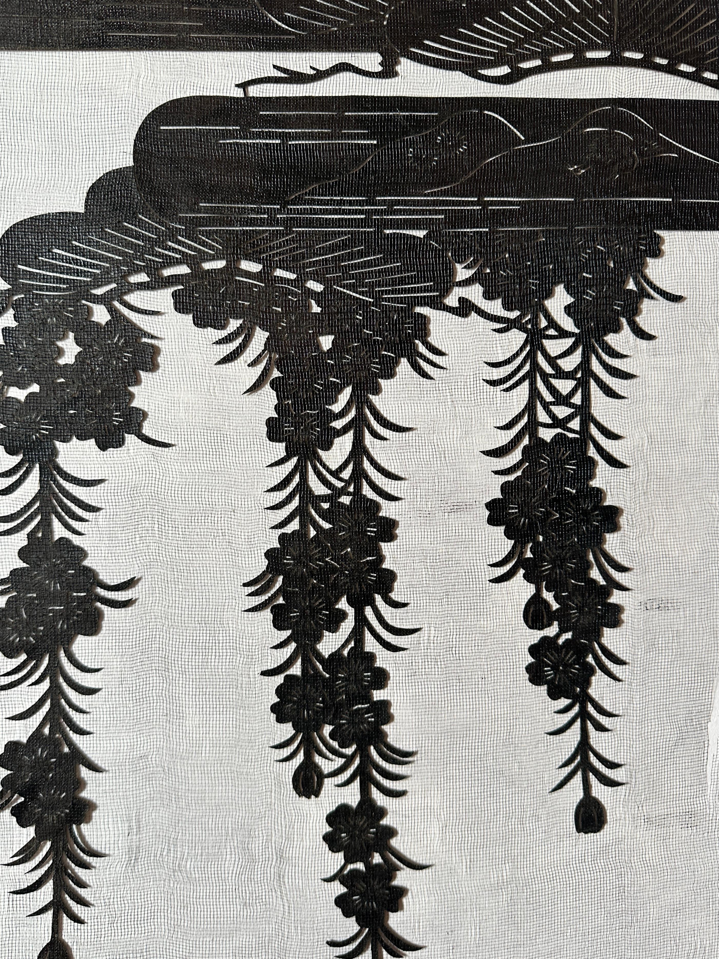 Pochoir ancien japonais Katagami du 20e siècle, fait à la main (pochoir pour la teinture des kimonos) Excellent état - En vente à Fukuoka, JP