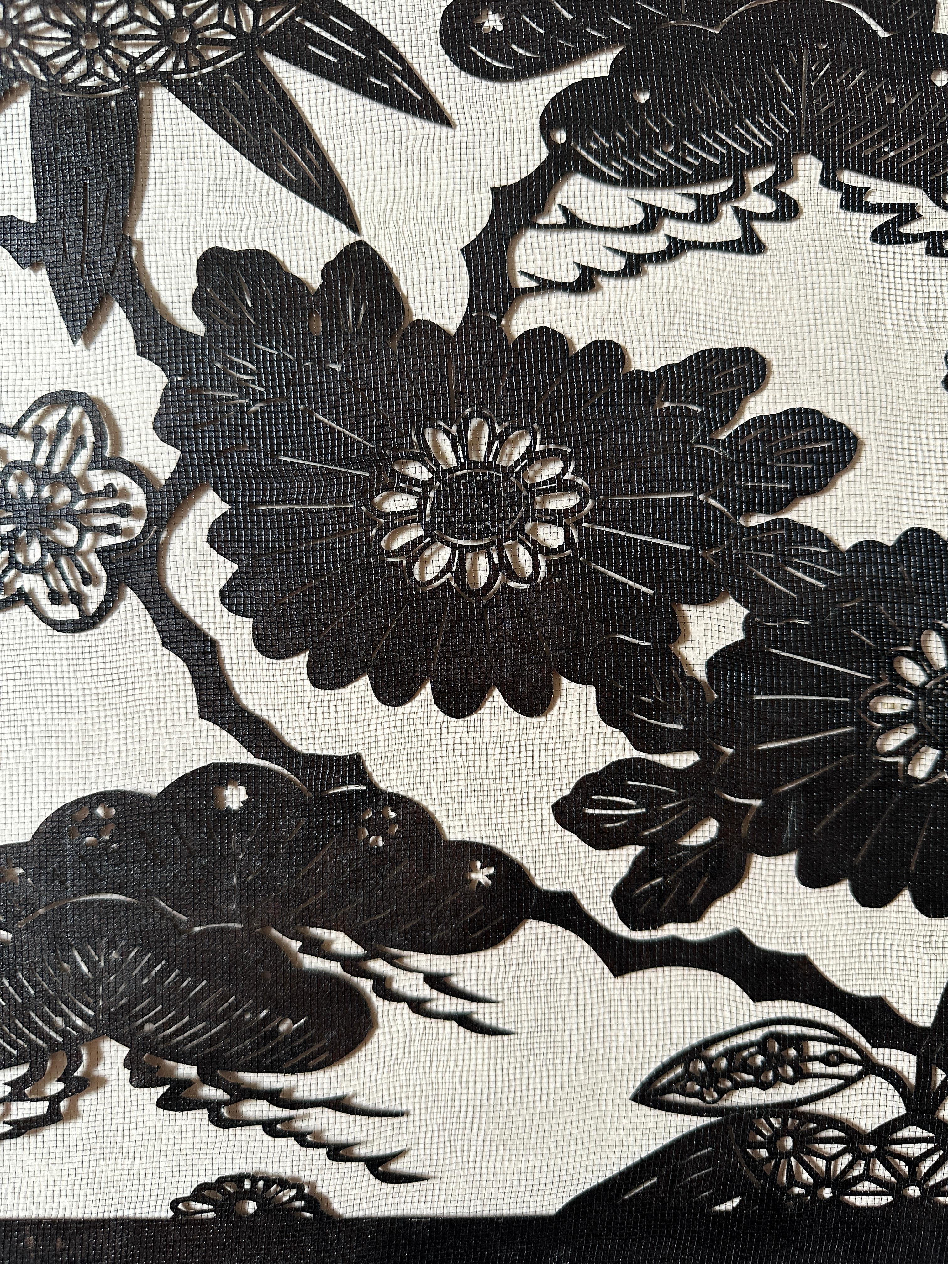 Papier Pochoir ancien japonais Katagami du 20e siècle, fait à la main (pochoir pour la teinture des kimonos) en vente