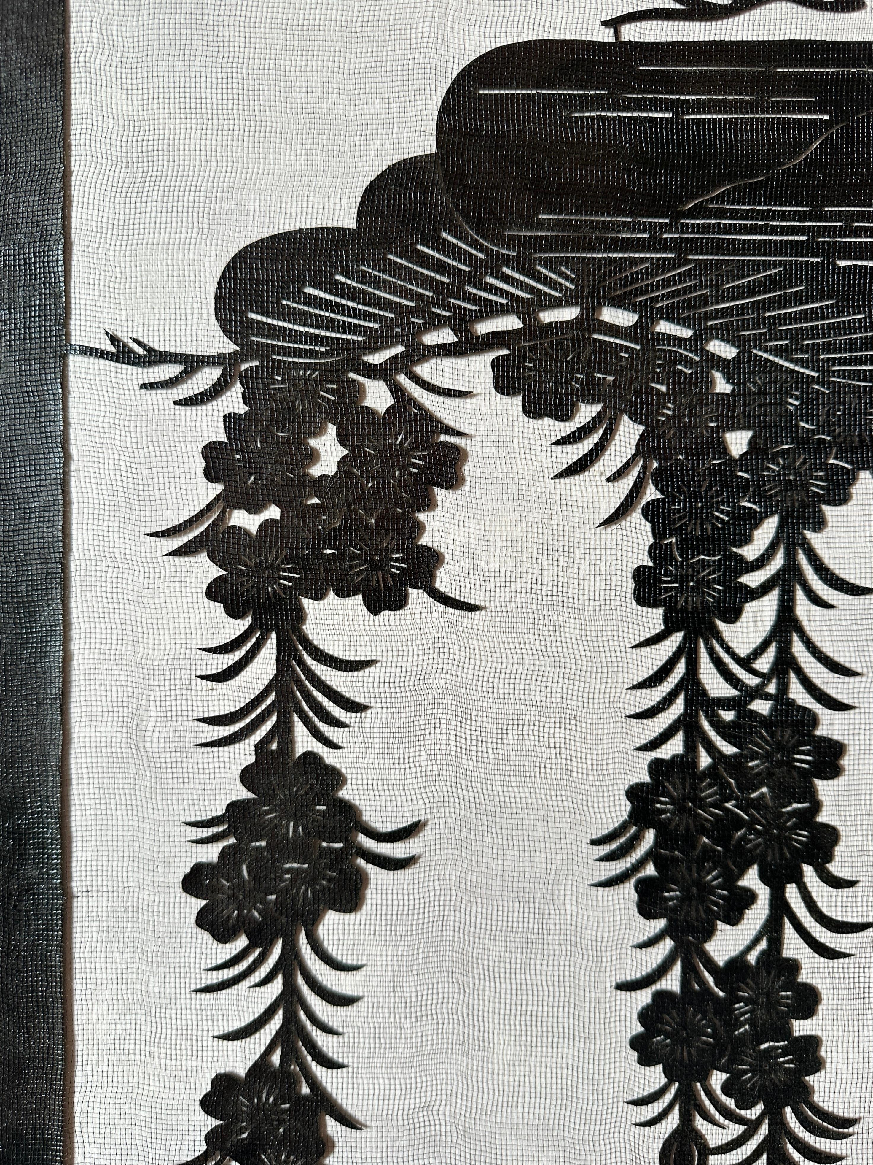 Pochoir ancien japonais Katagami du 20e siècle, fait à la main (pochoir pour la teinture des kimonos) en vente 1