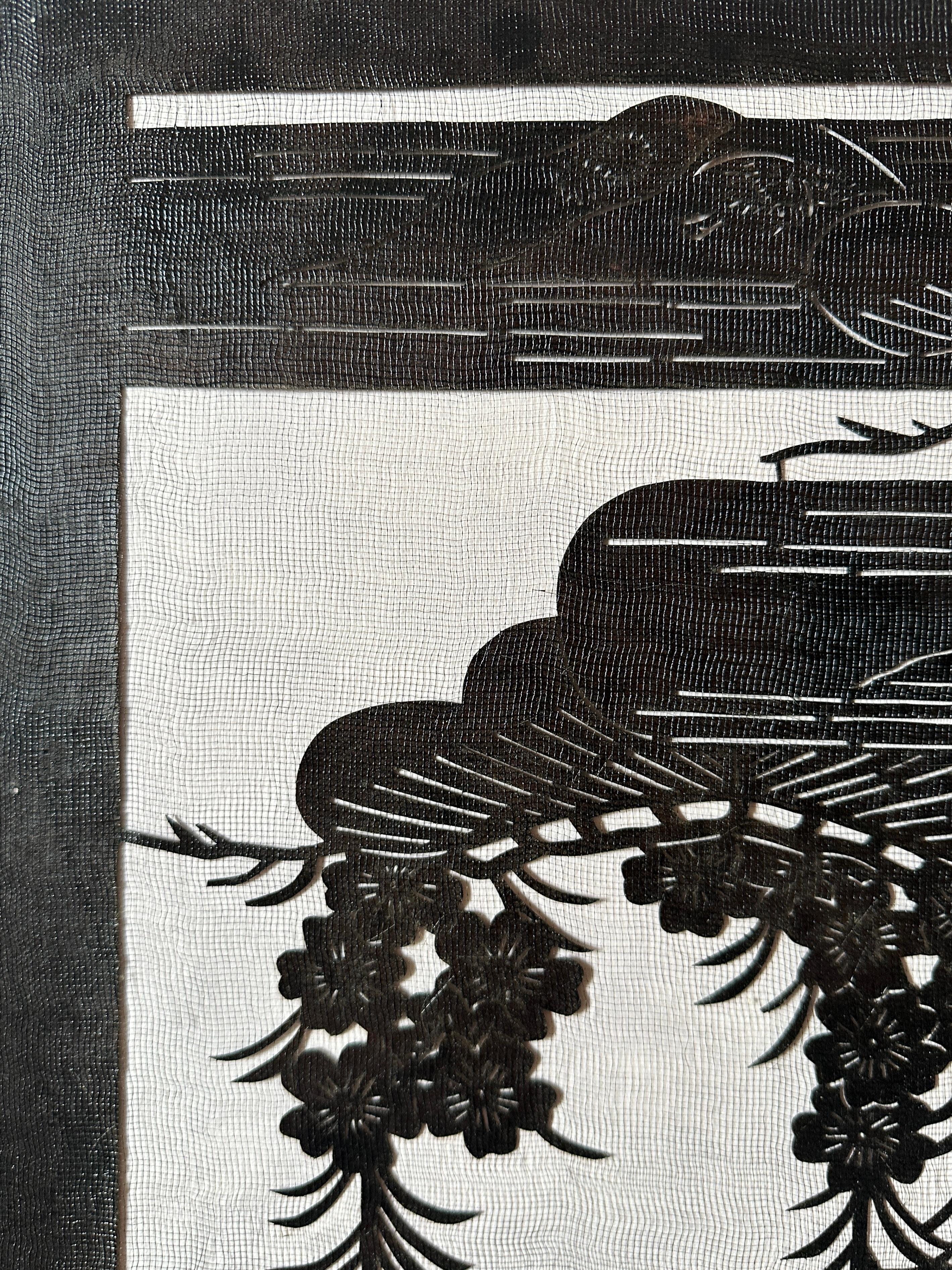 Pochoir ancien japonais Katagami du 20e siècle, fait à la main (pochoir pour la teinture des kimonos) en vente 2