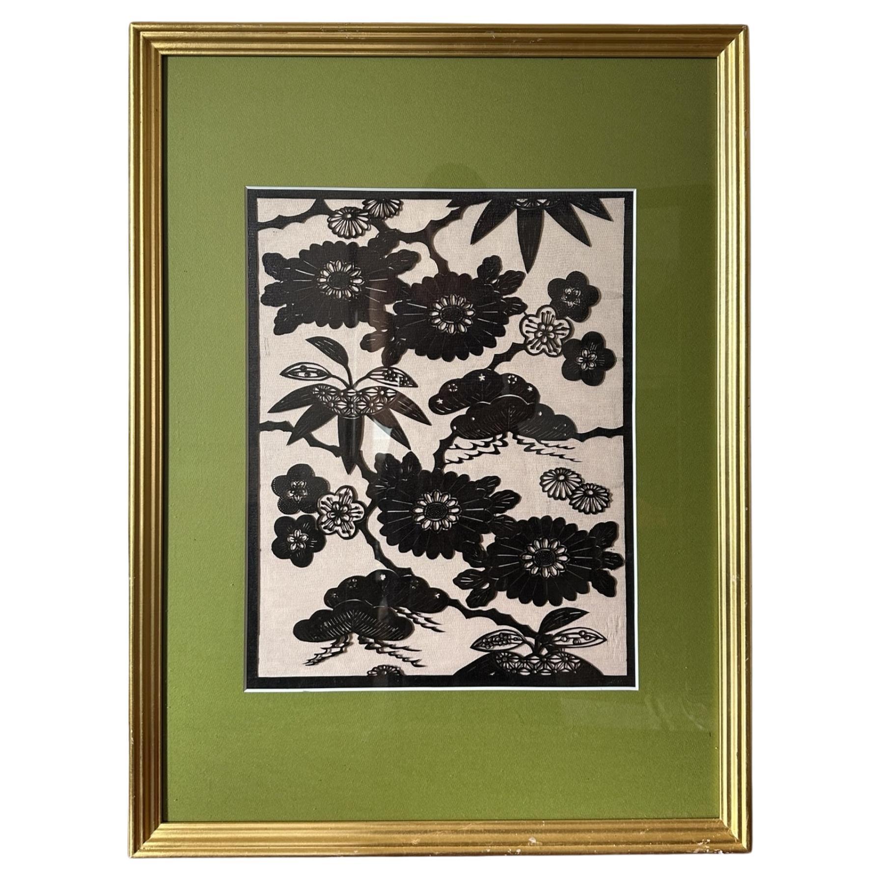 Pochoir ancien japonais Katagami du 20e siècle, fait à la main (pochoir pour la teinture des kimonos)