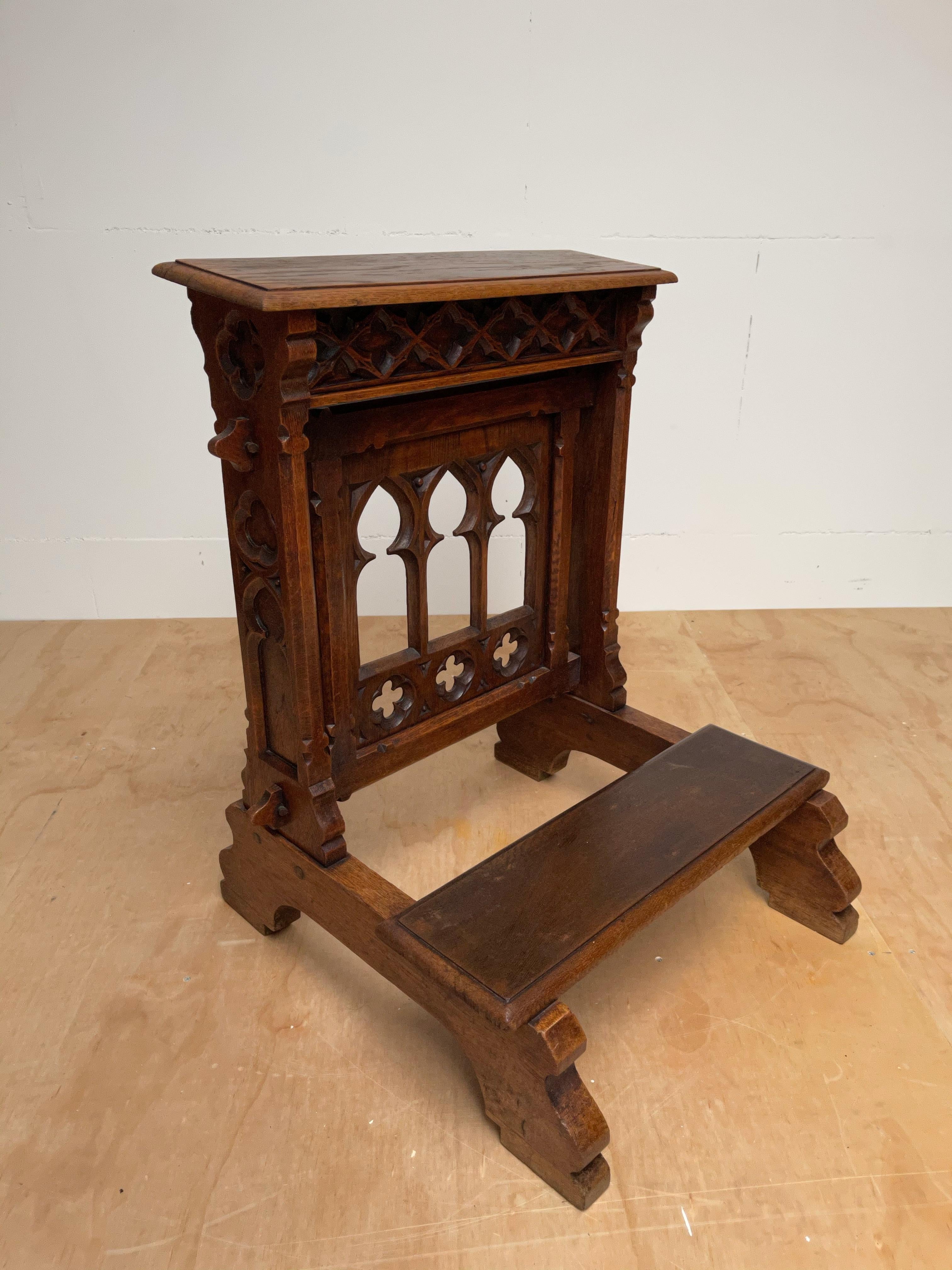 Antique Handcrafted & Carved Oak Gothic Revival Church Prayer Chair for Kneeling 2