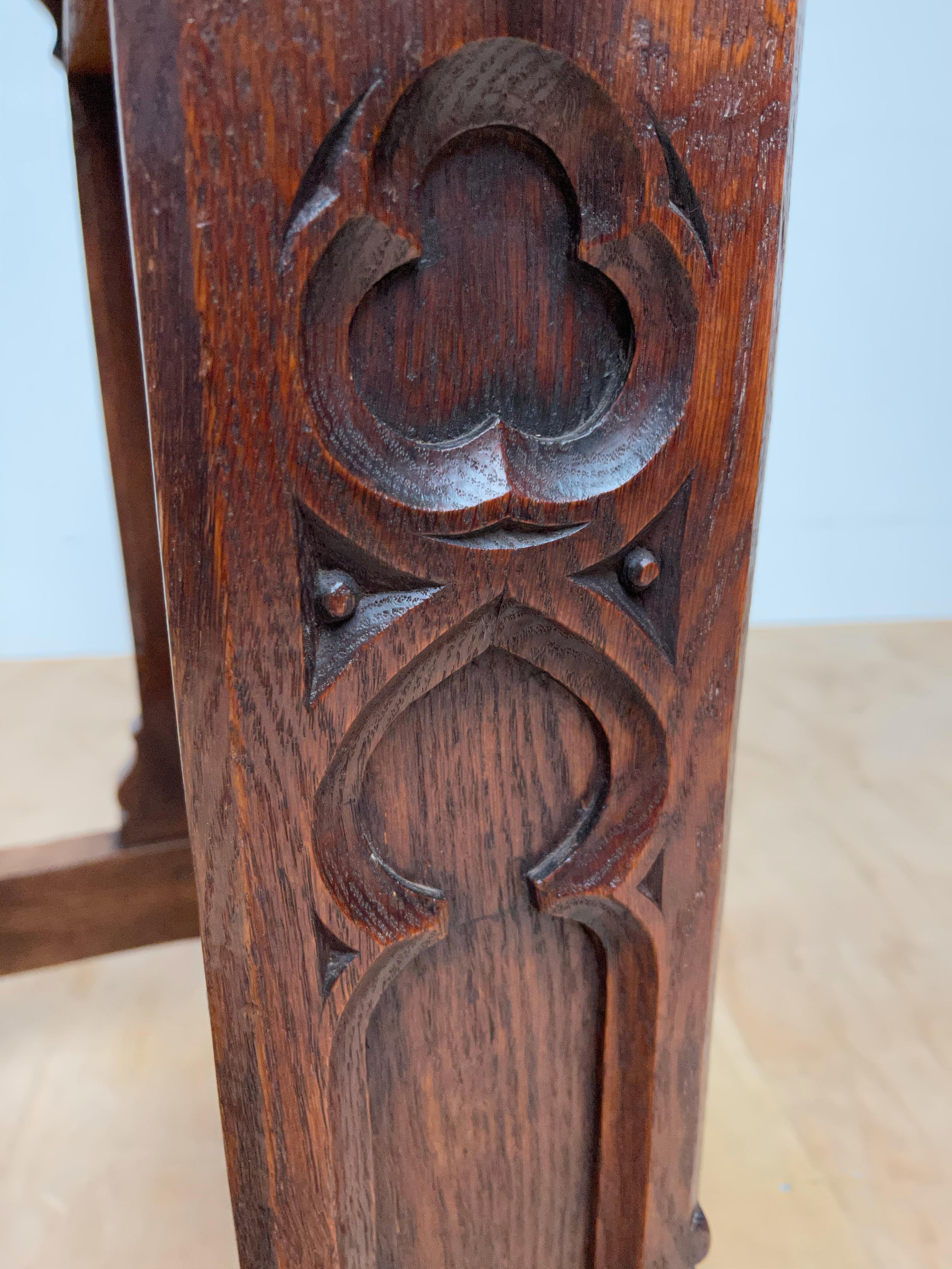 Antique Handcrafted & Carved Oak Gothic Revival Church Prayer Chair for Kneeling 4