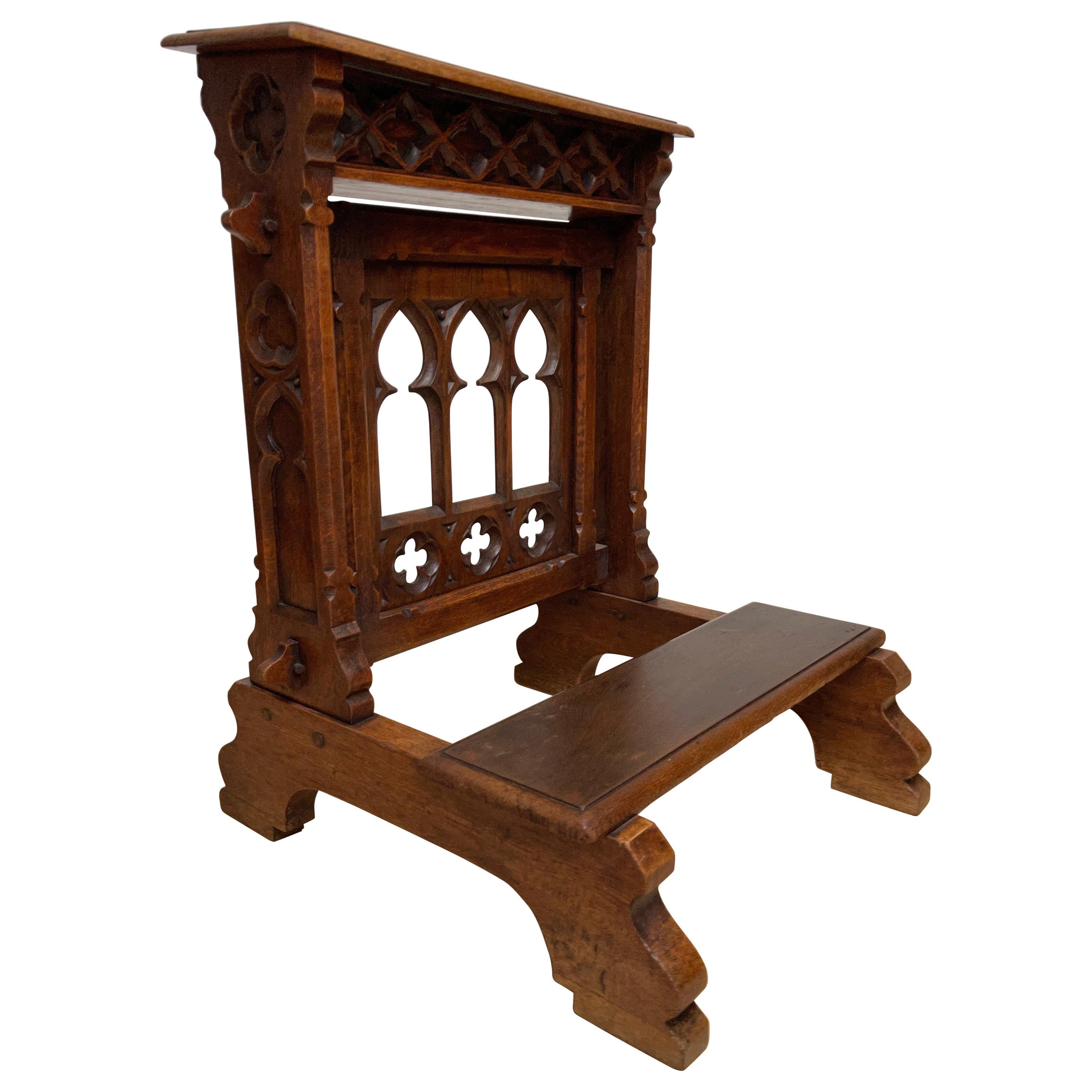 Antique Handcrafted & Carved Oak Gothic Revival Church Prayer Chair for Kneeling