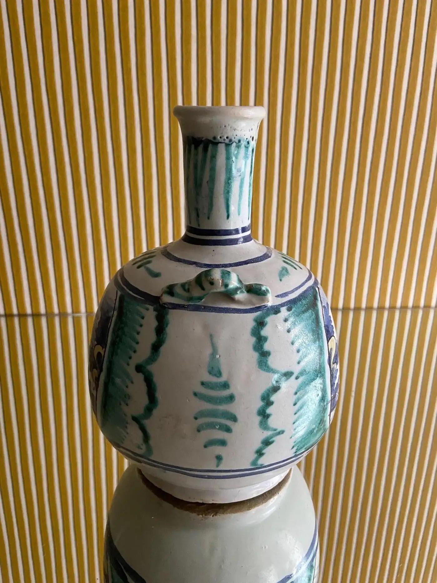 Antique Handcrafted Ceramic Bottle Vase in Blue and Green, France, 18th Century In Good Condition For Sale In Copenhagen K, DK