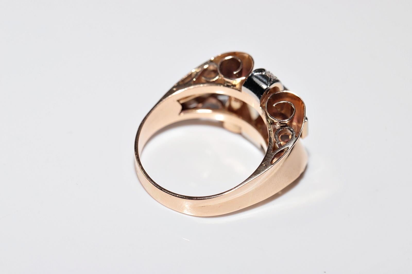 Antique Handcrafted  Circa 1900s 18k Gold Natural Old Cut Diamond Tank Ring For Sale 7
