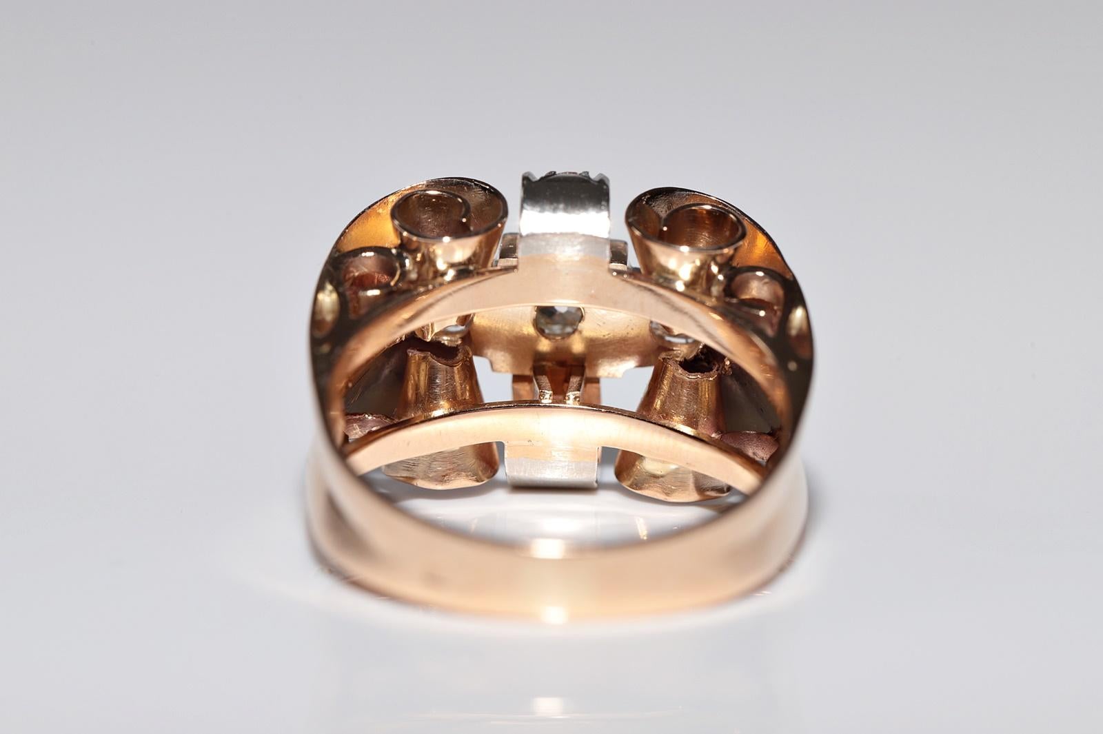 Antiquities Handcraft  Circa 1900s Gold 18k Natural Old Cut Diamond Tank Ring (Bague de réservoir en or 18k avec diamant naturel de taille ancienne) en vente 8