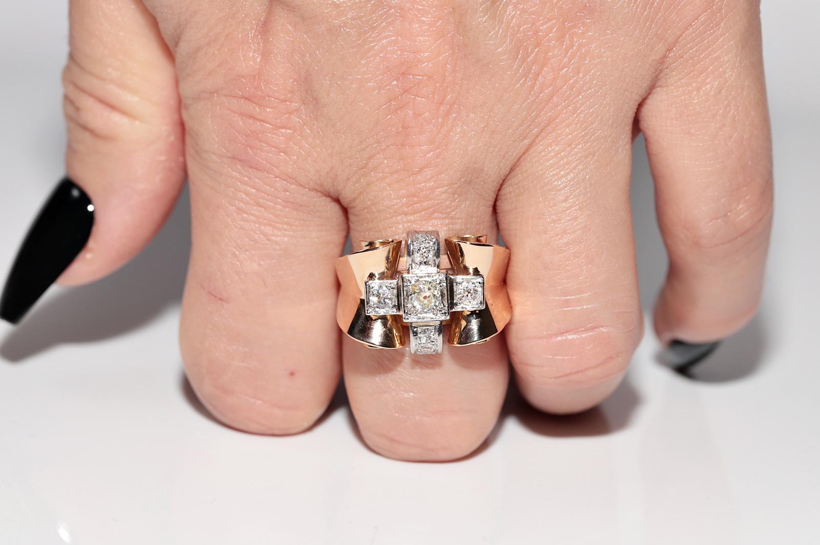 Victorian Antique Handcrafted  Circa 1900s 18k Gold Natural Old Cut Diamond Tank Ring For Sale