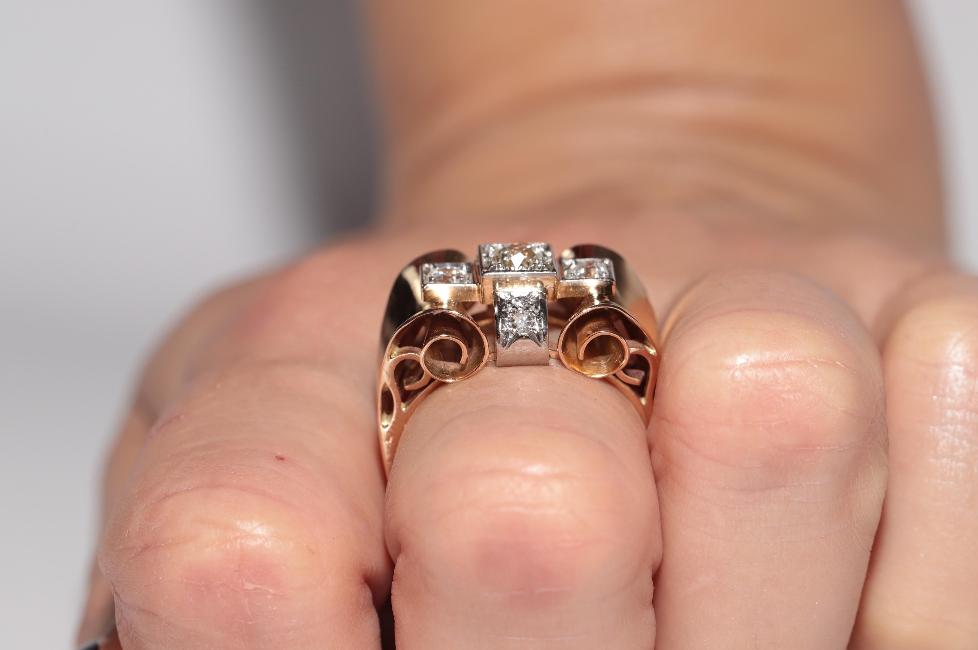 Women's Antique Handcrafted  Circa 1900s 18k Gold Natural Old Cut Diamond Tank Ring For Sale