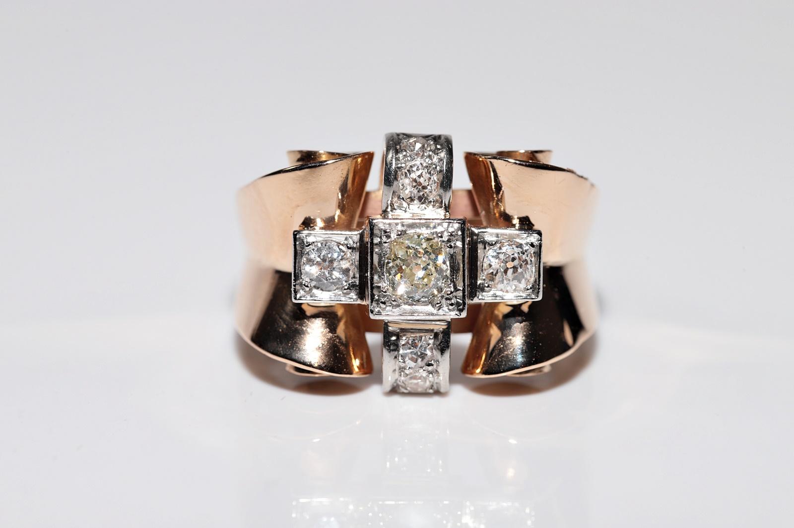 Antiquities Handcraft  Circa 1900s Gold 18k Natural Old Cut Diamond Tank Ring (Bague de réservoir en or 18k avec diamant naturel de taille ancienne) en vente 2