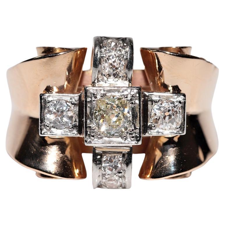 Antiquities Handcraft Circa 1900s Gold 18k Natural Old Cut Diamond Tank Ring (Bague de réservoir en or 18k avec diamant naturel de taille ancienne)