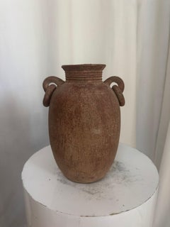 Antique Handcrafted Earthenware Amphora Vase with Looped Handles