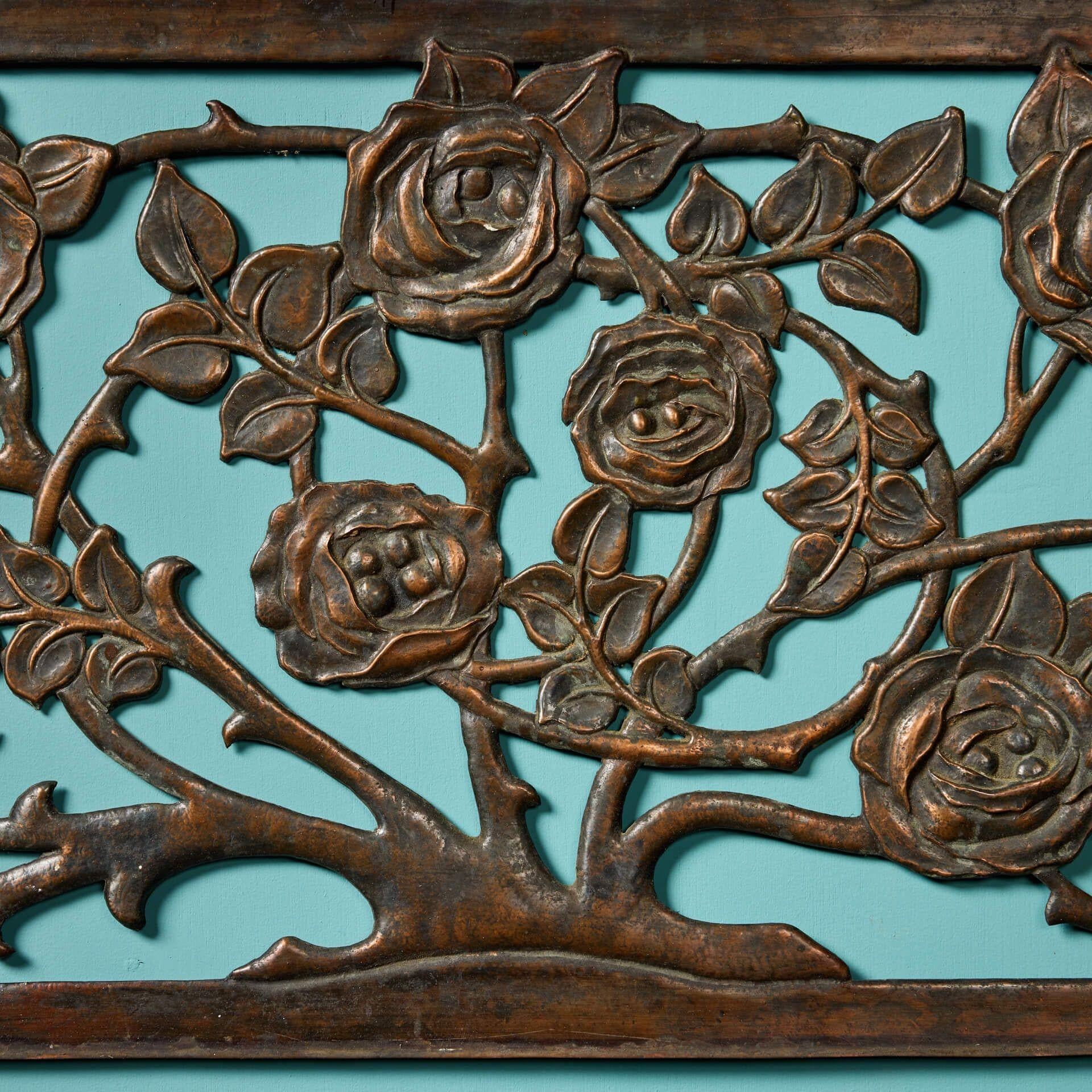 Victorian Antique Handcrafted Floral Copper Plaque For Sale