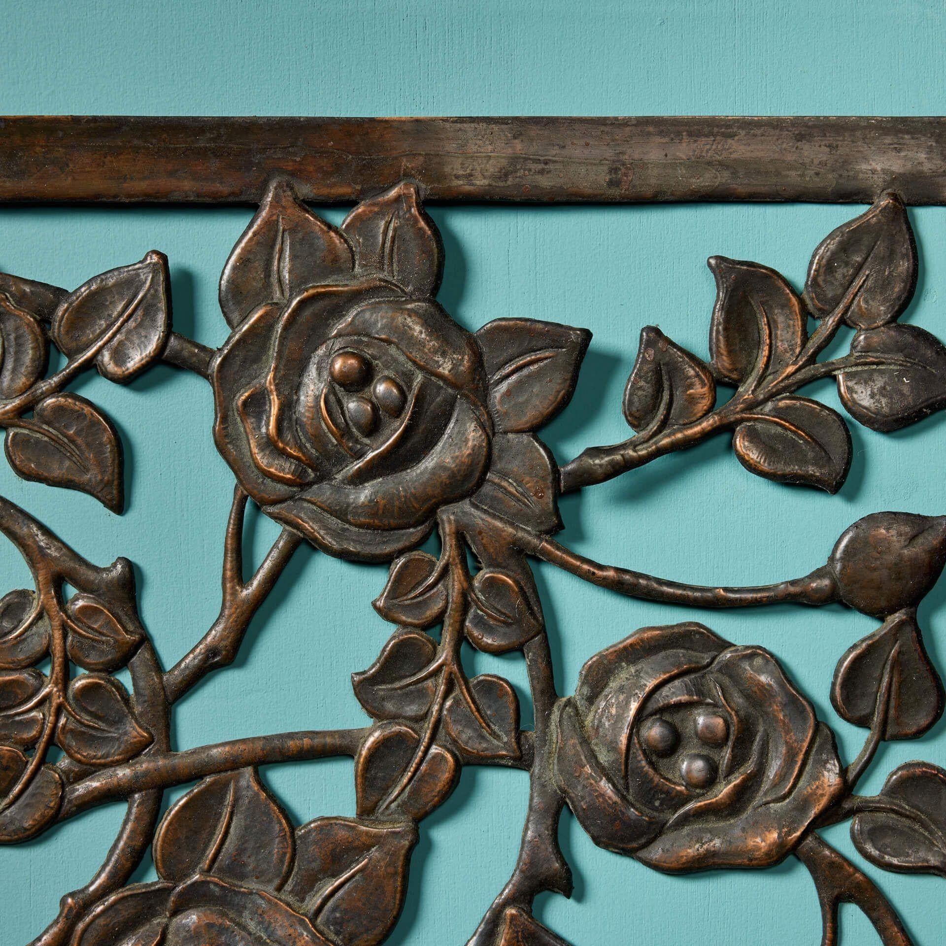English Antique Handcrafted Floral Copper Plaque For Sale